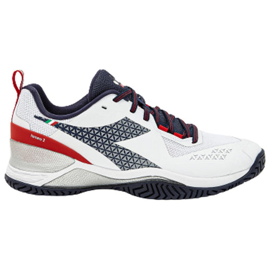 Diadora Men's Blushield Torneo 2 Ag Tennis Shoes (White/Blue Corsair/Fiery Red)